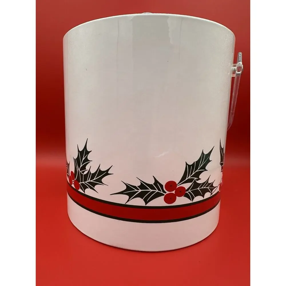 Vintage Christmas Holly Ice Bucket With Acrylic Lucite Handle Retro